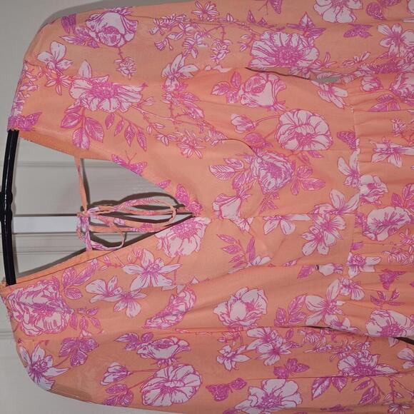 Sincerely Jules Women's Midi Dress XS Peach with Pink Floral Print - Picture 5 of 6